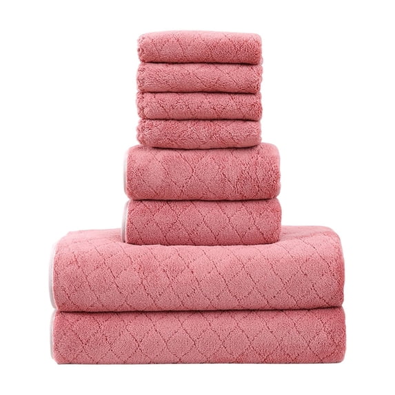 Leodye 8 Piece Velvet Towel Set Plain Soft Absorbent Household Bath Face Drying Towel -Includes: 4x Square towel, 2x Bath towel, 2x Towel