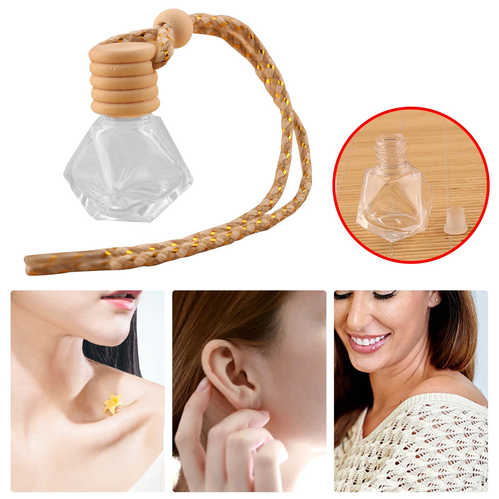 Leodye 8ML Diamond-shaped Perfume Bottle Car Pendant, Transparent Glass ...