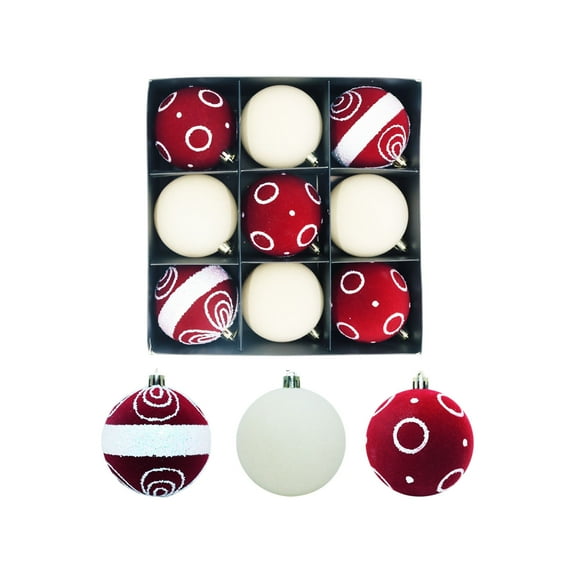 Leodye 9PCS Diamonds Encrusted Velvet Christmas Ball Christmas Tree Decoration Hanging Ball Ornament Christmas Window Display Fluffys Ball-3.15in