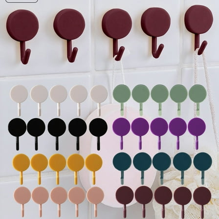 Leodye Adhesive Hooks Heavy Duty Wall Sticky Hooks for Hanging Wall Hangers without Nails 360Degree Rotating Seamless Stick on Bathroom Kitchen office-5 Packs