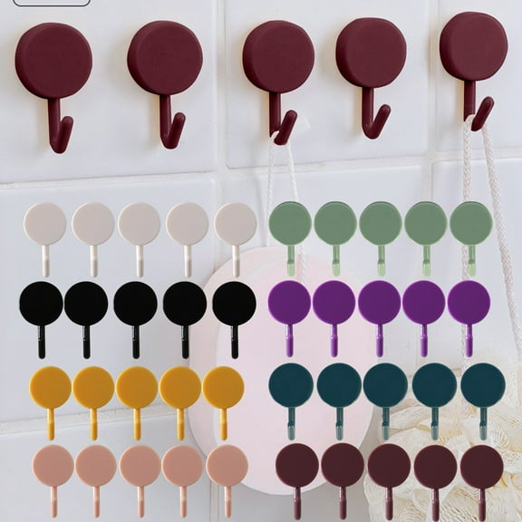 Leodye Adhesive Hooks Heavy Duty Wall Sticky Hooks for Hanging Wall Hangers without Nails 360Degree Rotating Seamless Stick on Bathroom Kitchen office-5 Packs