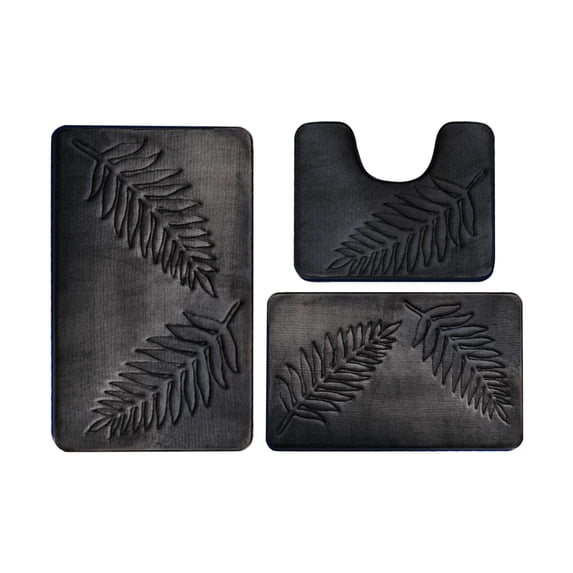 Leodye Bathroom Rugs Sets of 3 , Leaf Bath Mats, Non-Slip Washable Bathroom Runner, Plush Fluffy Soft Absorbent Microfiber Bath Rug for Sink Basin Bathtub Shower Bedroom Floor