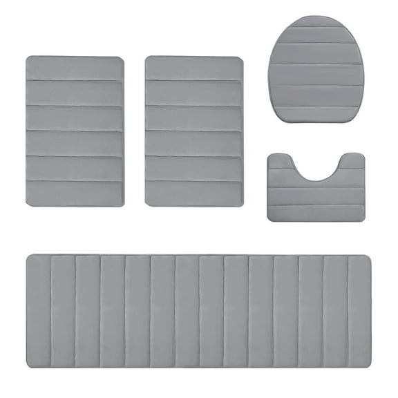 Leodye Bathroom Rugs Sets 5 Piece, Soft Absorbent Microfiber Bath Mat for Bathroom, Non Slip Washable Bath Rug Set with Toilet Cover, Bath Runner and U-Shaped Contour Toilet Rug