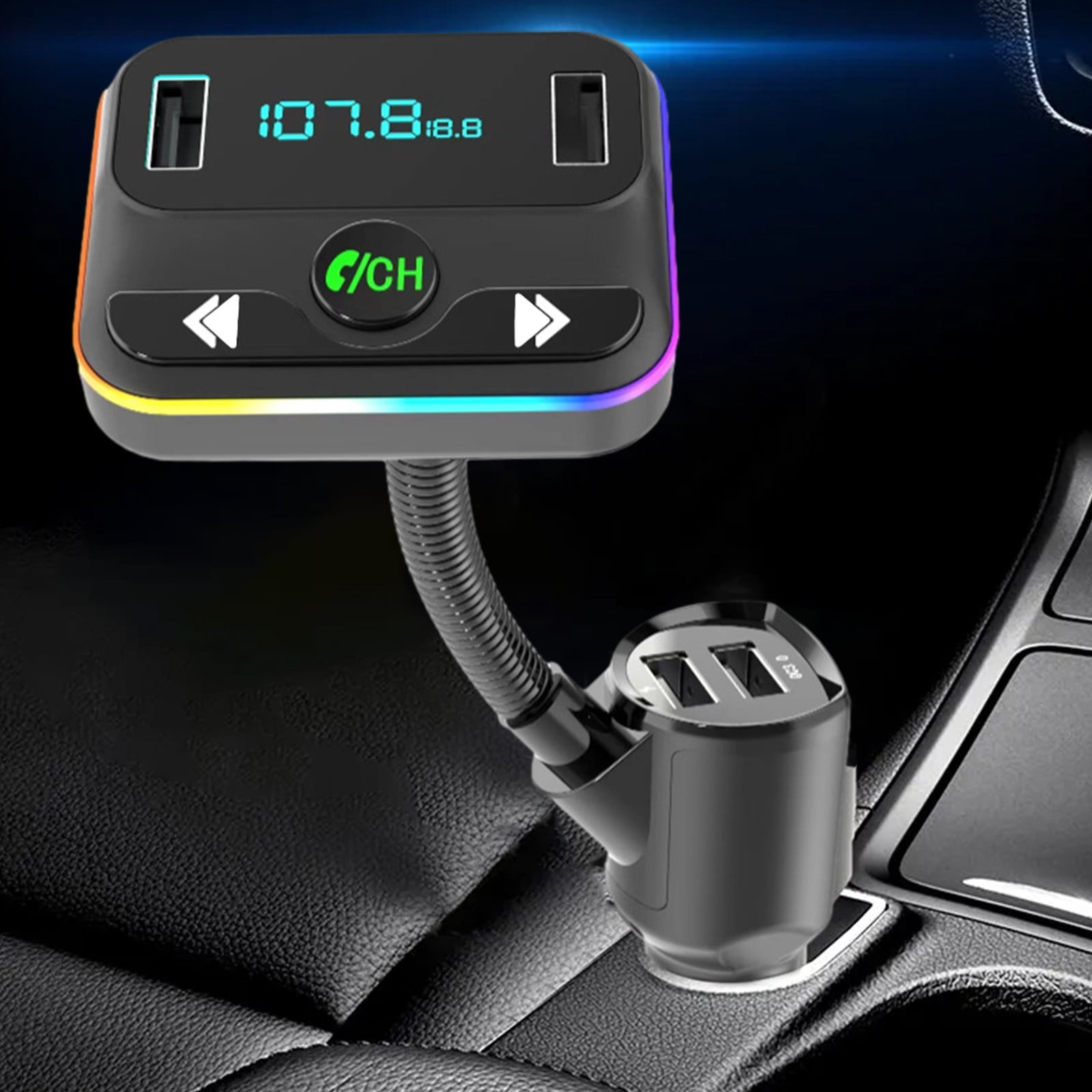 Leodye Bluetooth 5.0 FM Hands Free Car Kit Lossless Music MP3 Player QC3.0 USB Fast Charger with Color Screen