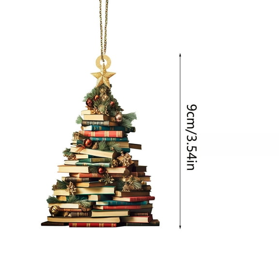 Leodye Book Stack Pendant for Christmas Decorations 1Pcs, 3.54 Inches Christmas Tree Book-Shape Pendant, Acrylic Car Fireplaces Christmas Tree Ornaments, Book Lover Ornaments, Stacked Books Decor