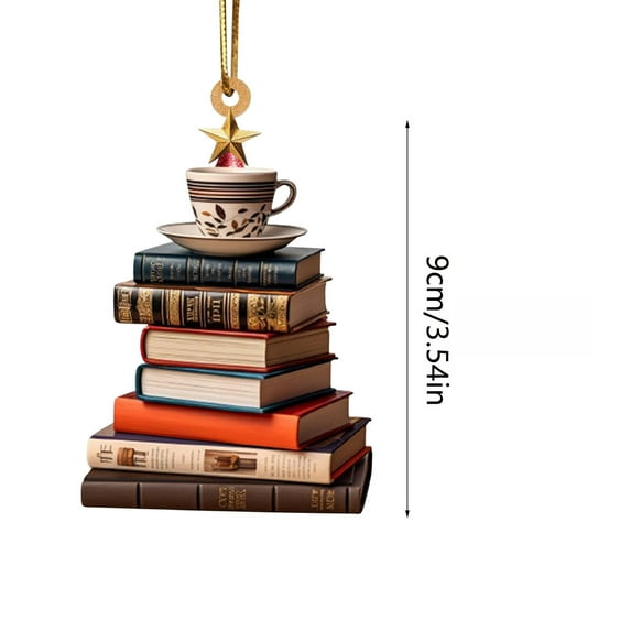 Leodye Book Stack Pendant for Christmas Decorations 1Pcs, 3.54 Inches Christmas Tree Book-Shape Pendant, Acrylic Car Fireplaces Christmas Tree Ornaments, Book Lover Ornaments, Stacked Books Decor