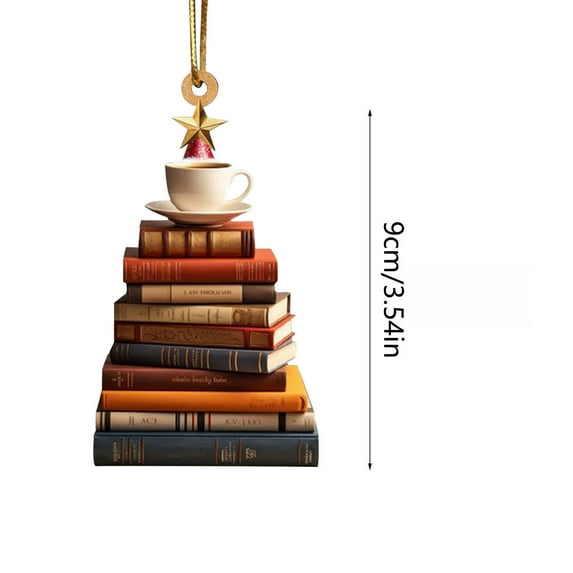 Leodye Book Stack Pendant for Christmas Decorations 1Pcs, 3.54 Inches Christmas Tree Book-Shape Pendant, Acrylic Car Fireplaces Christmas Tree Ornaments, Book Lover Ornaments, Stacked Books Decor