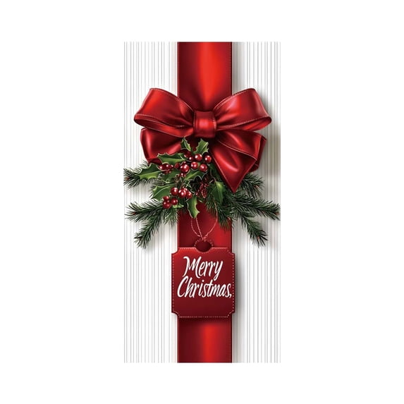 Leodye Bow Door Cover 71x35 Inch Large Christmas Banner for Front Door Outdoor Indoor Decorations Holiday Backdrop with Sheer Ribbon Giant Fabric Bowknot Gift Wrap Entryway Party Wedding Decor