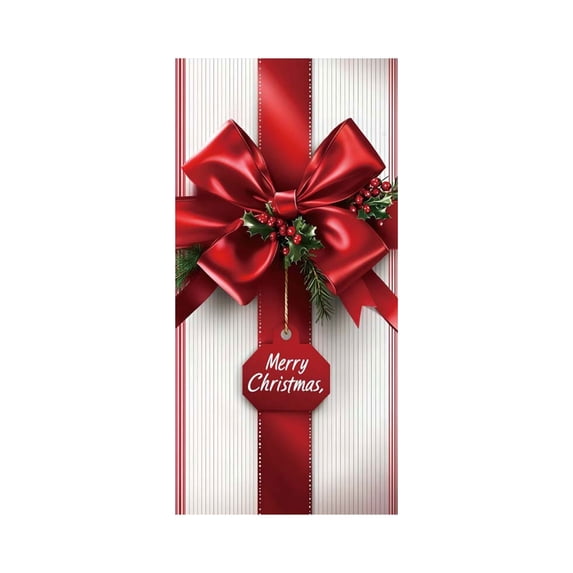 Leodye Bow Door Cover 71x35 Inch Large Christmas Banner for Front Door Outdoor Indoor Decorations Holiday Backdrop with Sheer Ribbon Giant Fabric Bowknot Gift Wrap Entryway Party Wedding Decor