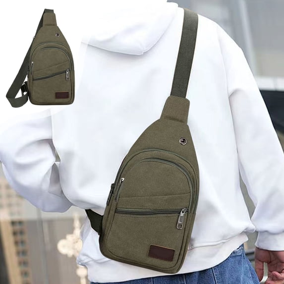 Leodye Canvas Sling Bag - Small Crossbody Backpack Shoulder Casual Daypack Rucksack for Men Women