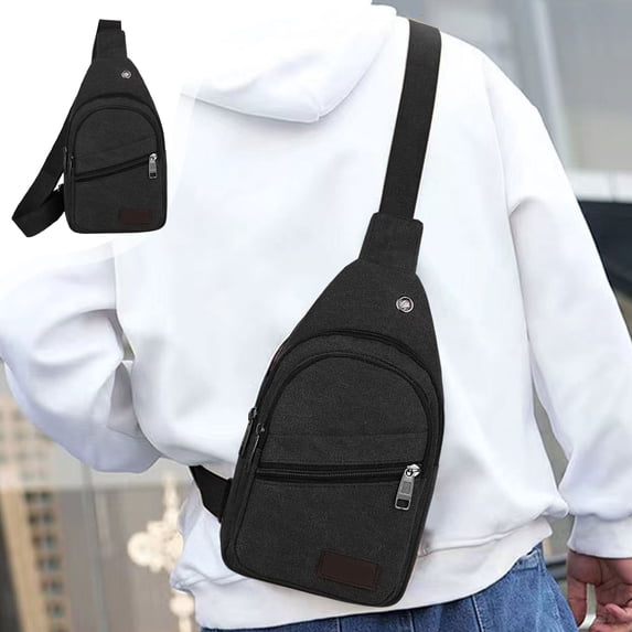Leodye Canvas Sling Bag - Small Crossbody Backpack Shoulder Casual Daypack Rucksack for Men Women