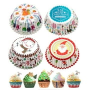 Leodye Christmas Cupcake Liners, Standard Size Xmas Design Holiday Baking Cups, Paper Muffin Cups for Christmas Parties, Holiday Decoration & Treats, Cupcake Wrappers