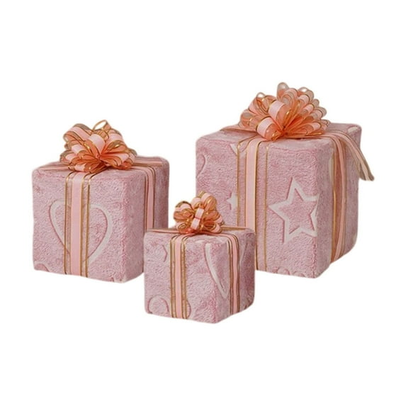 Leodye Christmas Decorations Indoor,Set of 3 Christmas Lighted Gift Boxes Xmas Present Ornament for Tree Indoor Outdoor Yard Holiday Door Decor-5.1in/8.07in/10in
