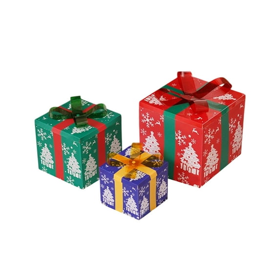 Leodye Christmas Light Box Remote Control Set of 3 LED Gift Box Decoration Outdoor Elevated Christmas Box Gift Decoration Indoor Outdoor Terrace-5.1in/8.07in/10in