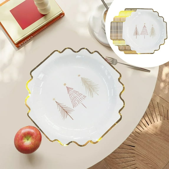 Leodye Christmas Paper Plates Set,10pcs Christmas Paper Platters Disposable Christmas Tree Round Party Plates,for Christmas Dinner & Dessert