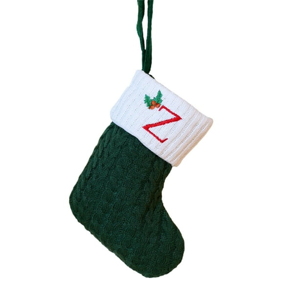 Leodye Christmas Stockings with Initial,7.9"x6.3" Embroidered Monogram Plush Knitted Stockings,Green White Christmas Stocking Letter for Family Christmas Tree Fireplace Decoration