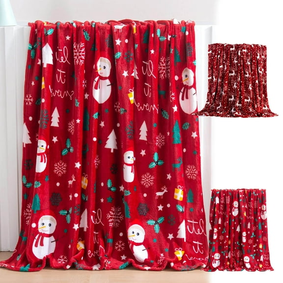 Leodye Christmas Throw Blanket Holiday Christmas Reindeer Snowflakes Fleece Blanket Soft, Plush, Warm Comfortable Blanket Sofa Bedroom