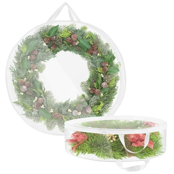 Leodye Christmas Wreath Storage Bag,Clear Christmas Wreath Storage Bag,Water Proof Wreath Storage Holder with Handles for Holiday Seasonal Wreath Garland