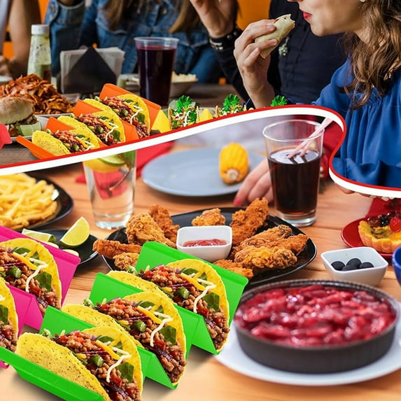 Leodye Colorful Taco Holder Stands - Premium Large Tray Plates Holds Up to 3 or 2 Tacos Each, Health Material Very Hard and Sturdy