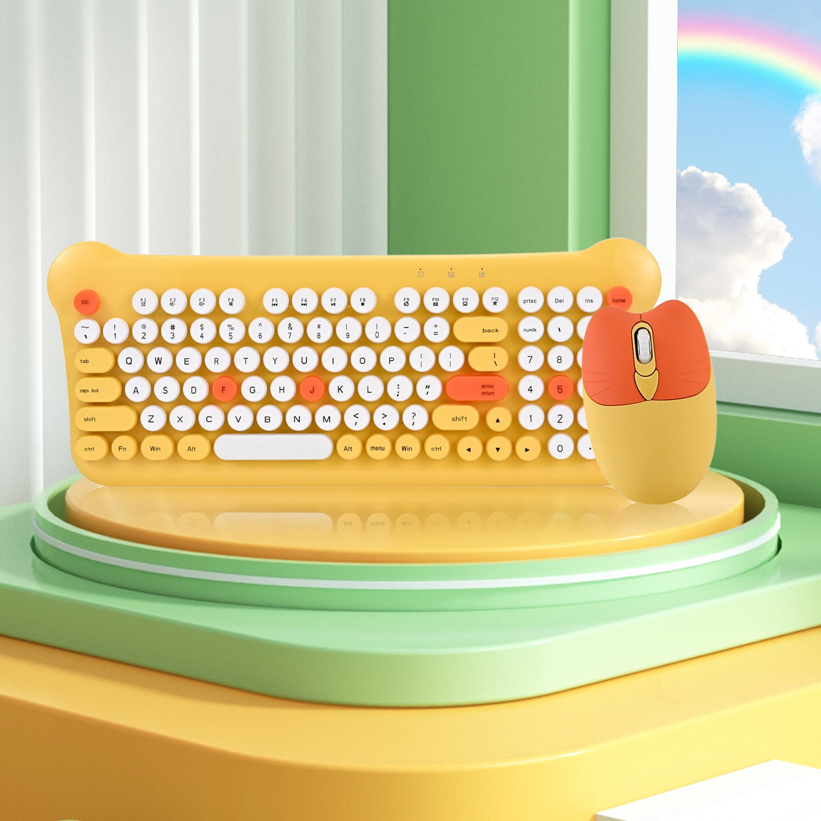 Leodye Colourful Retro Round Cap Wireless Keyboard and Mouse Set Leodye Colourful Retro Round Cap Wireless Keyboard and Mouse Set