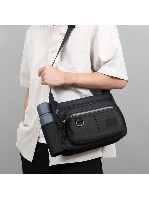 Crossbody Messenger Bag with Water Bottle Holders, Laptop Shoulder Bag, Sling Satchel Purse w/Built-in Walle