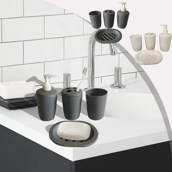 Leodye Deluxe 4 Piece Bathroom Accessories Set, Includes Soap Dish, Pump Dispenser, Tumbler Cup, and Toothbrush Holder