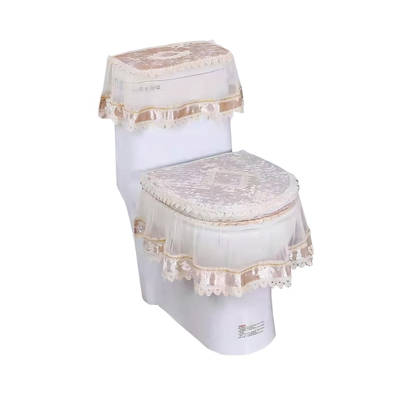 Leodye European Lace 3-piece Toilet Cover Set Elegant Stylish Home Bathroom Toilet Tank Cover Decor -15.75x18.11in