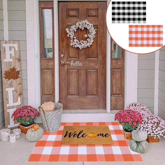 Leodye Fall Outdoor Plaid Rug - Hand-Woven Checked Rug Layered Doormats for Front Door Porch Farmhouse Entryway Patio