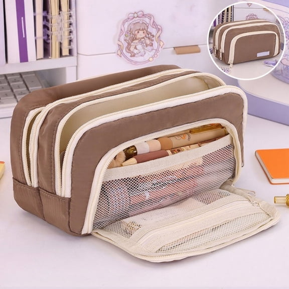 Leodye Large Pencil Case, Aesthetic Pen Pouch with Big Capacity, Minimalist Portable Stationery Bag with Handle for office Organizer Aesthetic Pencil Cases