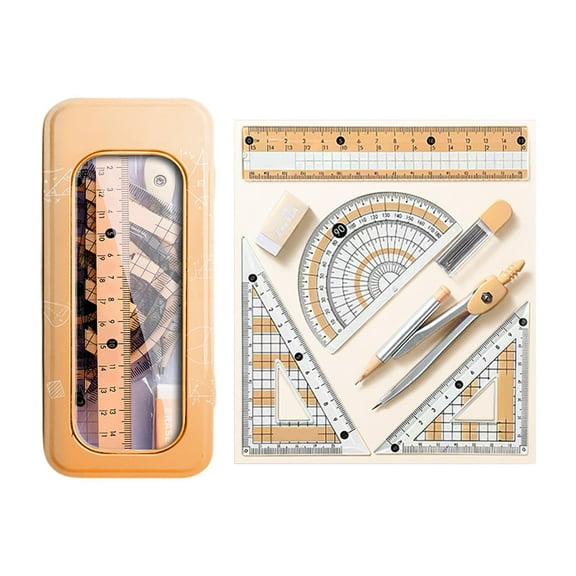 Leodye Math Geometry Kit 8 Piece Student Supplies Set with Shatterproof Storage Box Including Ruler Protractor Eraser Lead Leads Pencils for-7.09x2.95x0.79in