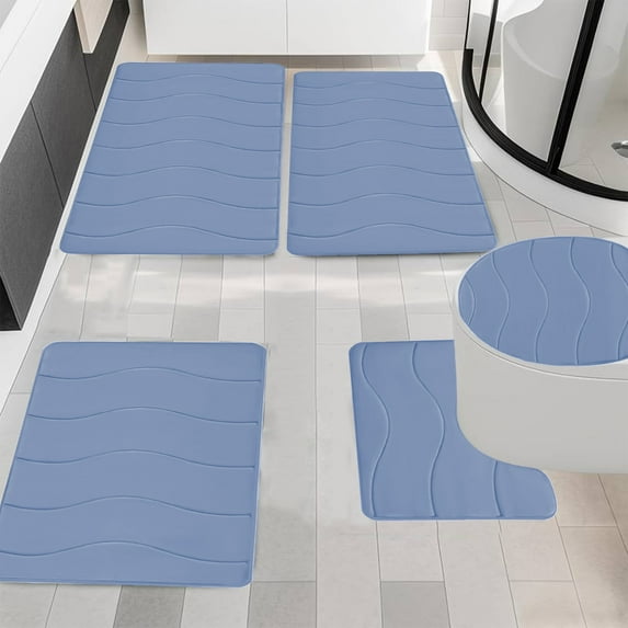 Leodye Memory Foam Grey Bathroom Rug Sets 5 Piece, Ultra Absorbent Bath Mat for Bathroom - Non-Slip Machine Washable & Dry Quickly, 5 Piece Bathroom Mat Set