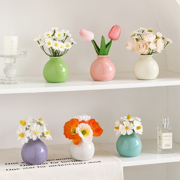 Leodye Modern Ceramic Bulb Vase Set of 1, Nordic Minimalist Book Style Shelf Decor, Boho Aesthetic Vases for Trendy Home Living Room Entryway Coffee Table Decorative