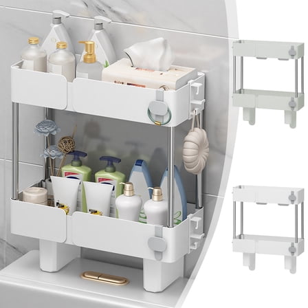 Leodye Over-the-Toilet Storage Rack, Bathroom Organizer Shelf Over Toilet with Adjustable Shelf and Basket, Freestanding Space Saver Bathroom Shelves Above Toilet