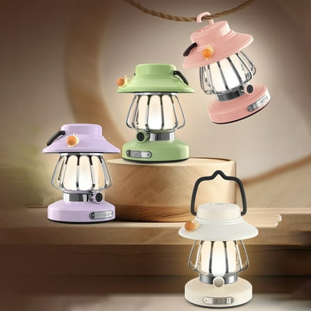 Leodye Portable Outdoor Lights Battery Powered Camping Lamp Outdoor Hanging Lantern Flickering Flame Rechargeable Retro Light Non-Solar