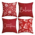 thumbnail image 1 of Leodye Red Christmas Pillow Covers Set of1 Winter Snowflake Decorative Throw Pillows Farmhouse Holiday Christmas Decor Cushion Covers Linen for Home Living Room Bed Outdoor-17.72*17.72IN, 1 of 2
