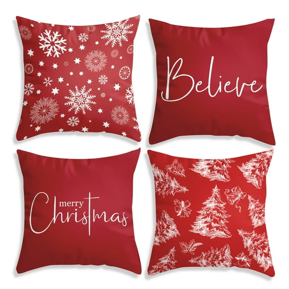 Leodye Red Christmas Pillow Covers Set of1 Winter Snowflake Decorative Throw Pillows Farmhouse Holiday Christmas Decor Cushion Covers Linen for Home Living Room Bed Outdoor-17.72*17.72IN