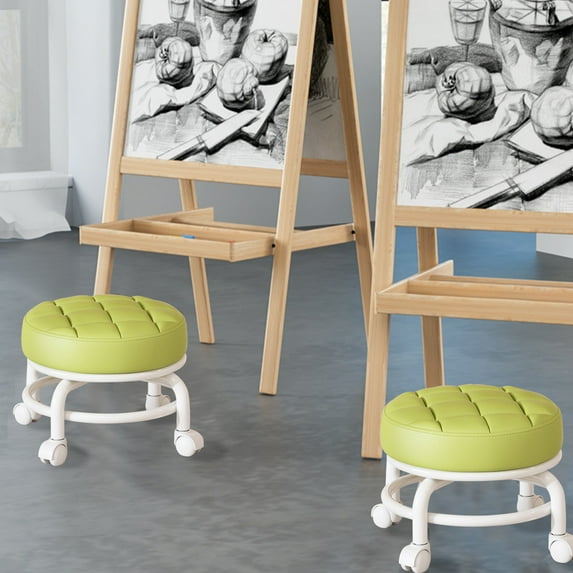 Leodye Round Rolling Stool Chair PU Leather Height Adjustable Swivel Drafting Work SPA Shop Medical Salon Stools with Wheels office Chair Small