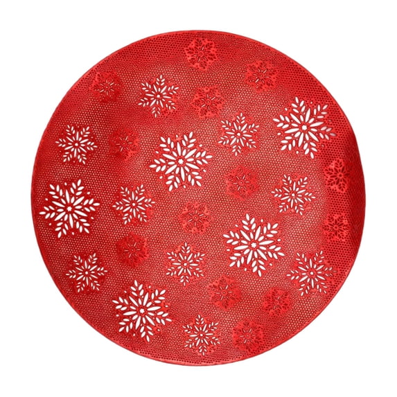 Leodye Round Snowflake Placemats Set of 1, Washable Wipeable Non Slip Stain Heat Resistant Dining Table Mats for Valentines Wedding Party Decoration-15x15x0.2in