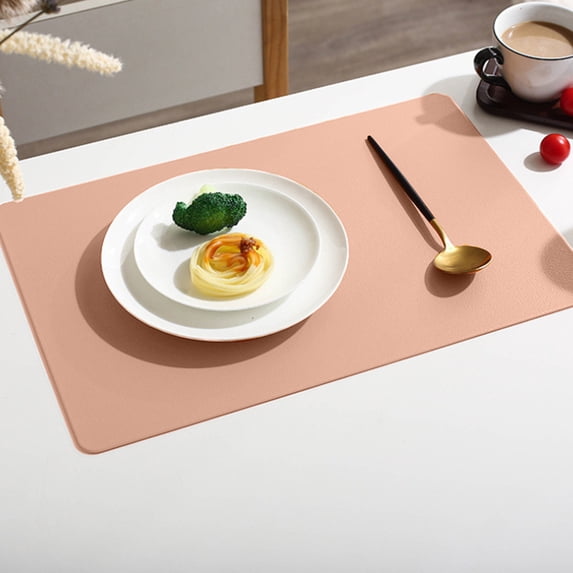 Leodye Round leather placemat solid colour Faux Leather Placemats Set of 1, Non-Slip Faux Leather Placemats for Wedding/Birthday Party/Kitchen (17.71x11.81x0.27in)