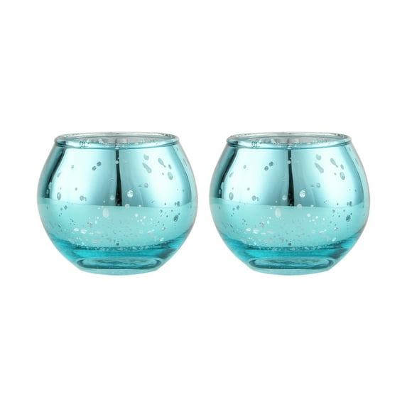 Leodye Set of 2 Christmas Candle Holders with Candles for Christmas Decor, Sphere Design Glass Holders for Festive Decoration-2.75x2.75x2.36 in
