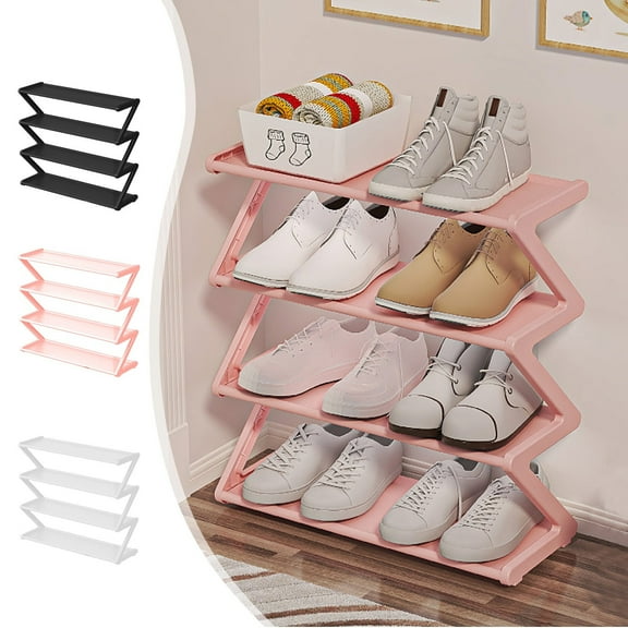 Leodye Simple Trending 4-Tier Stackable Shoe Rack, Expandable & Adjustable Fabric Shoe Shelf Storage Organizer