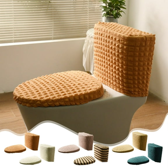 Leodye Split Toilet Cover and Toilet Tank Cover Stretch Toilet Covers Set for Bathroom, Machine Washable, with Elastic Bottom
