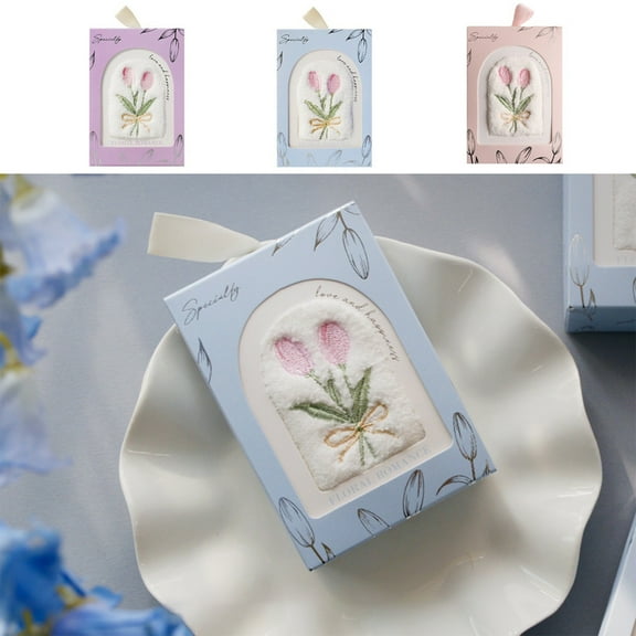 Leodye Spring Floral Hand Towels Cotton Embroidered Wildflower Bathroom Towel Floral Tulips Embroidered Towel Gift Absorbent Face Towel Hand Towel