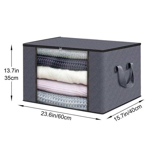 Leodye Storage 1-Pack Clothes Organizer Storage Bags Foldable Storage Box with Large Clear Window Sturdy Handles for Closet, Dorm, Pillows, Bedding, Clothes, Blankets-23.6*15.7*13.7 inches.