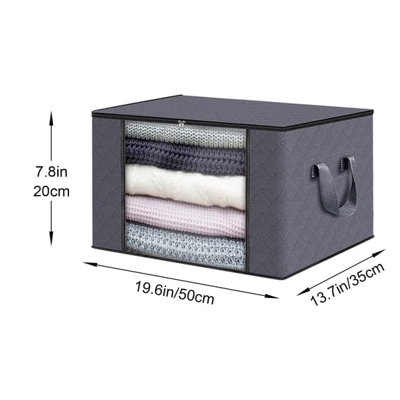 Leodye Storage 1-Pack Clothes Organizer Storage Bags Foldable Storage Box with Large Clear Window Sturdy Handles for Closet, Dorm, Pillows, Bedding, Clothes, Blankets-19.6*13.7*7.8 inches