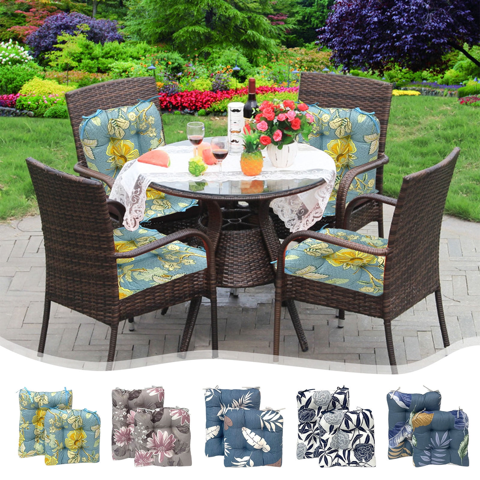 Leodye Thickened Outdoor Chair Cushions Set of 2, Outdoor Seat Cushion Patio Furniture Waterproof with Ties, Patio Chair Pads Dining Medium