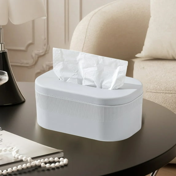 Leodye Tissue Box Cover with Base, Square Plastic Tissue Box Holder Decorative Tissue Cover Modern Cube Facial Tissue Dispenser for Bathroom Vanity Countertop, Living Room, Bedroom