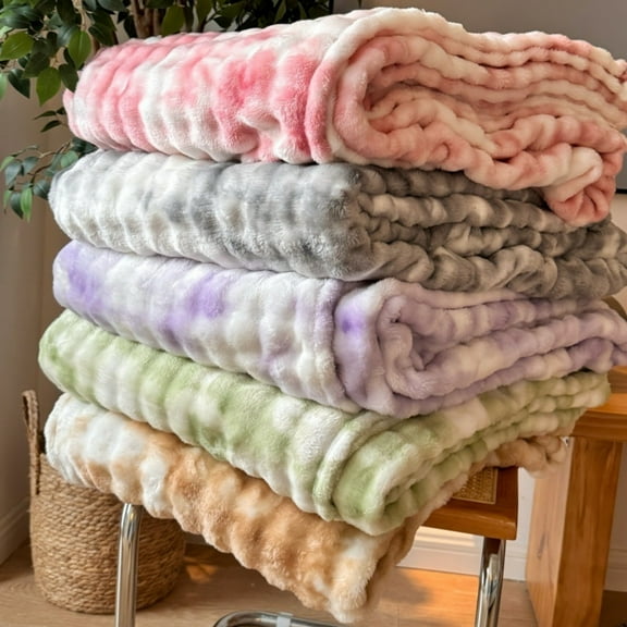 Leodye Ultra Soft Luxury Fluffy Ridgeline Faux Fur Throw Blanket, Thick Warm Bubble Throw for Bed, Cozy Plush Reversible Blankets for Couch, Chair, Sofa