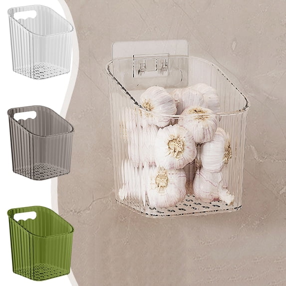 Leodye Wall Mounted Storage Basket Clear Plastic Organizer for Kitchen and Dining Room Versatile Hanging Storage Bin Freshness Maintenance Design