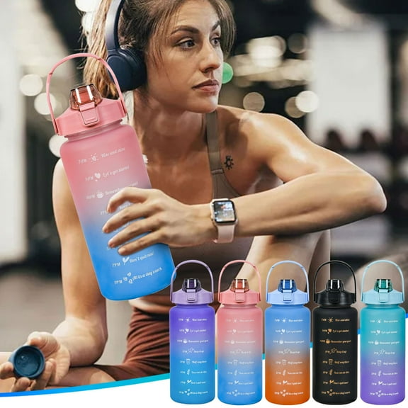 Leodye Water Bottle, Universal Fitness and Sports Water Bottle, Motivational Water Bottle with Times to Drink and Straw